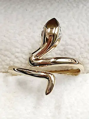 Snake Ring 9ct Gold Natural Diamonds  Size O  Gift Boxed  Fully Hallmarked • £175.99