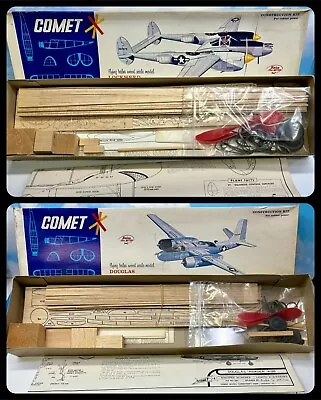 TWO Comet Balsa Wood Airplane Kits A26 Invader #3501 - P38 Lightning #3504 NIB • $43