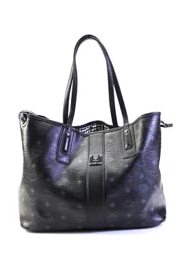 MCM Womens Visetos Monogram Print Open Strappy Large Tote Handbag Black • $467.99