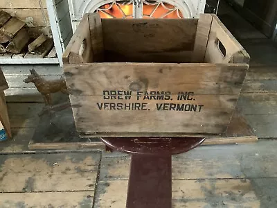 VTG Vermont Advertising Wooden Box Crate DREW FARMS VERSHIRE Rustic Farmhouse  • $32