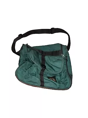 Vintage Eddie Bauer Green Bag Sachem Hiking Leather Bottom 13”x12”x5” • $25