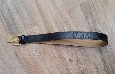 MICHAEL KORS Women's MK Logo Engraved Signature Black Belt Gold Buckle Sz Small • $16