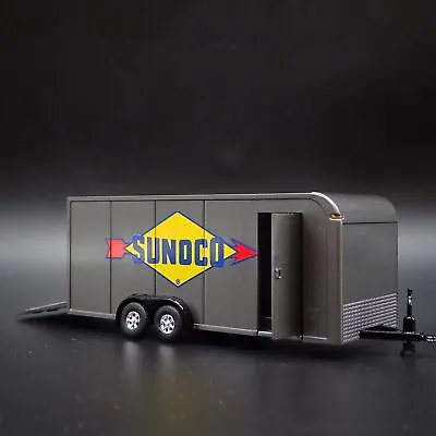 ENCLOSED CAR TOY HAULER TRAILER W/ OPENING DOOR SUNOCO 1:64 SCALE DIORAMA MODEL • $11.99