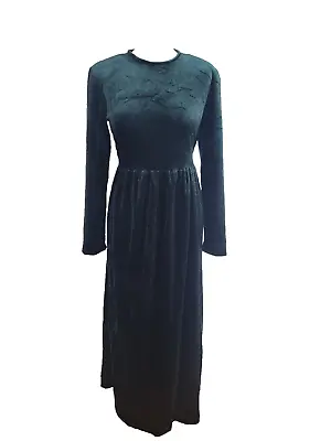 Vtg E.D Michaels Velvet Maxi Dress Green Size 12 90s Long Goth Pagan Modest • £26.96