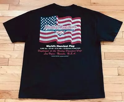 Vintage Harley Davidson Cafe Las Vegas World's Heaviest Flag Black T-Shirt Sz L • $24.99