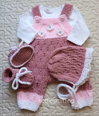 Hand Knitted Clothes Newborn Baby Romper Bodysuit Set Reborn 20''- 21  Outfit • £18