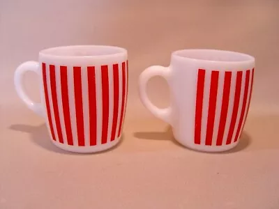 2 Vintage MCM Hazel Atlas Red & White Candy Stripe Glass Coffee Mugs 8 Oz • $19.89