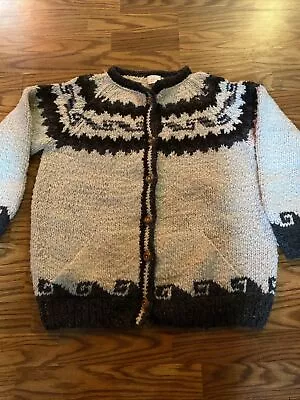Vintage Size XL San Cristobal Hand Knit Ecuador Cardigan Sweater Grandma 70s 80s • $29.99