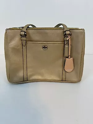 COACH Peyton Shoulder Bag Carryall Gold Leather 2 Large Zipper Compartments • $95