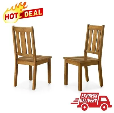 Classic Mission-Style Dining Chairs Set Of 2 Rich Honey Finish • $120.68