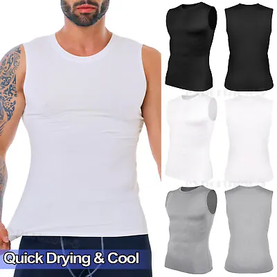 Mens Slim Fit Tight Vest Sleeveless Muscle Tank Top Gym Training Workout Vest • £12.79