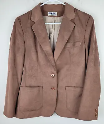 Farah Blazer Jacket Womens 12 Brown Camel Faux Suede Velvety Coat Vintage • $14