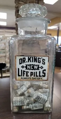 Dr Kings New Life Pills Label Under Glass Apothecary Counter Jar • $675