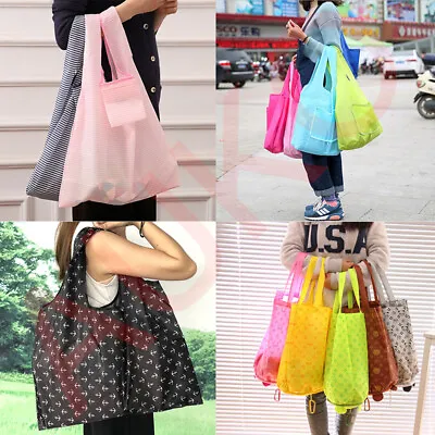 Nylon Reusable Foldable Recycle Grocery Shopping Carry Bags Tote Handbags Eco AU • $6.49