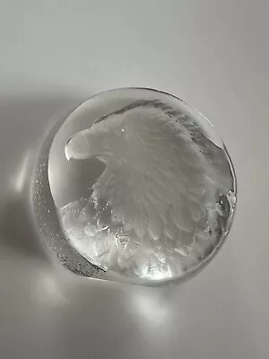 Mats Jonasson EAGLE Portrait Head Lead Crystal Paperweight Signed Sweden 99201 • $34.99