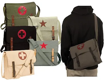 Vintage Canvas Messenger Bags - Stylish Medic Shoulder Bags W/ Leather Straps • $18.99