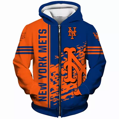 New York Mets Men's Zipper Hoodie Sweatshirt Hooded Coat Sports Jacket Outwear • $36.09
