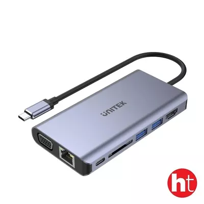 UNITEK D1019A 8-in-1 USB-C Ethernet Hub With Dual Monitor 100W Power Delivery • $55