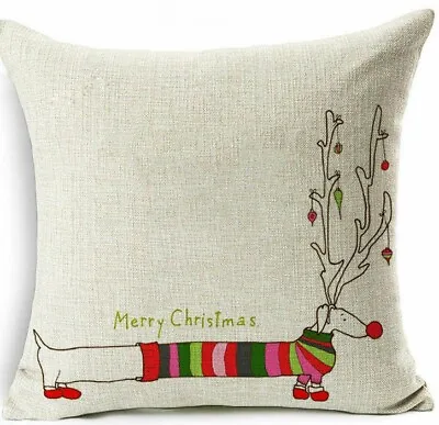 £6.99 • Buy Christmas Antlers DACHSHUND Doxie DOG LINEN COTTON CUSHION COVER, UK Seller