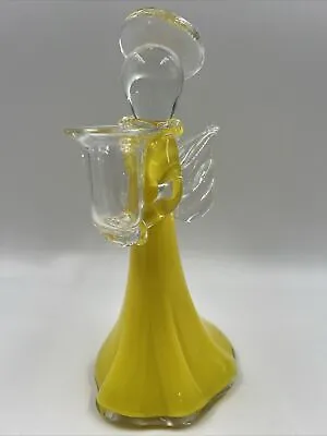 Vintage Murano Art Glass Style Yellow Angel Candlestick Holder • $14.99