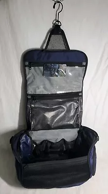 LL BEAN Blue Toiletry Bag Hanging Organizer Makeup Caddy W/ Mirror Travel • $24.97