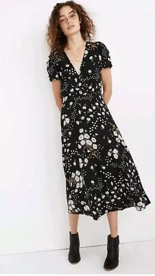 Madewell Puff-Sleeve Wrap-Front Midi Dress In Polka Daisies Women’s Size 0 • $34