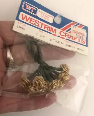 NIP VTG KOREA WESTRIM Bunch 12 Metallic GOLD Wired MINI RIBBON ROSES Millinery A • $5.95