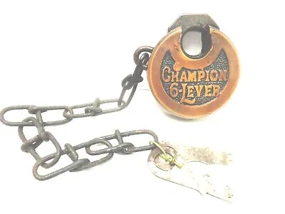 Antique Champion 6 Lever Miller Pancake Padlock With 2 Keys • $49.95