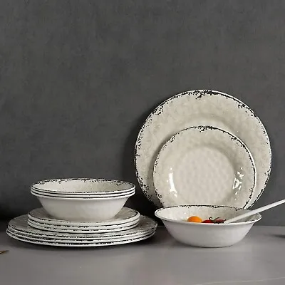 Melamine Dinnerware Set For 4 12pcs Dinnerware Dishes Set Unbreakable • £43.36