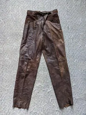 Vintae SHEEPSKIN Lamb Leather SUEDE Pants 28x30 Brown PATINA Distressed MOTO • $68.95