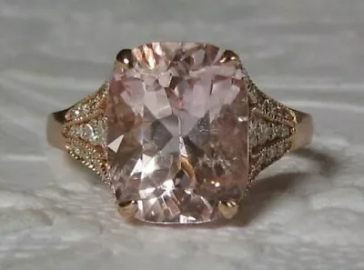 3Ct Cushion Lab Created Morganite Diamond Engagement Ring 14K Rose Gold Plated • $87.41