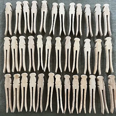 Vintage Wooden Wood Clothes Pins Lot Of 37 Flat Head Crafts Amish Mennonite • $19