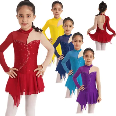 UK Girls Figure Ice Skating Ballet Dance Dress Mesh Leotard Competition Costume • £17.66