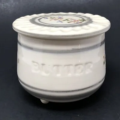 Butter Bell Crock Footed Ceramic Hand Painted Signed Floral Cottage Farmhouse • $15.99