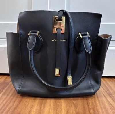 Michael Kors Collection Black And Gold XS Miranda Leather Crossbody Handbag • $99.99