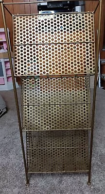 Vintage Vinyl Record Storage Rack Floor Standing Gold Metal Holder Holds 60+ LP • $49.95