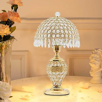 Gold Crystal Table Lamp Desk Bedroom Living Room Lighting Bedside Light E26 • $76