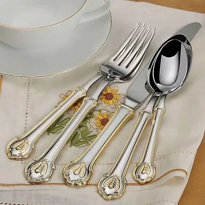 Flatware Silverware Cutlery Gold Stainless Steel 18 10 Wallace Napoleon Bee Set • $171.99