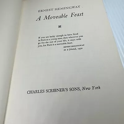 A Moveable Feast By Ernest Hemingway Memoir HC 1964 • $29.99