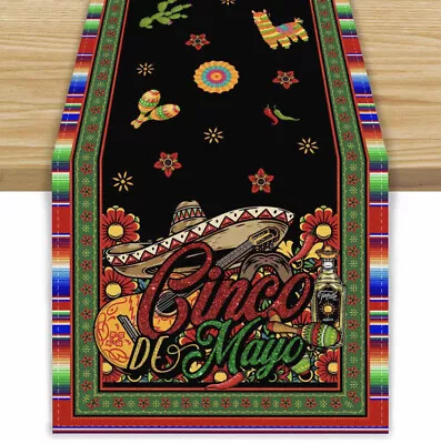 Linen Mexican Fiesta Table Runner Cinco De Mayo Mexico Dia De Los Muertos Party  • $9.95