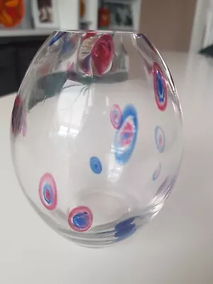 £12 • Buy Dartington Clear Glass Vase  With Pink And Blue Stretched Millefiori Canes. 