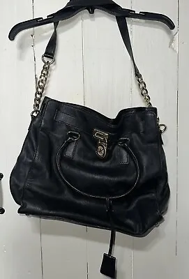 Michael Kors Hamilton Black Soft Leather Lock Satchel Shoulder Bag- Includes Key • $48.99