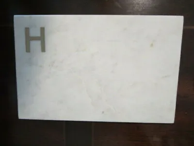 Williams Sonoma White Marble & Brass Board With Initial Monogram  H  Size 14 X9  • $29.99