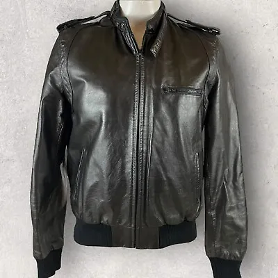 Vintage Bermans Leather Jacket Mens 46L Moto Cafe Biker Collar Strap Racer Liner • $48.95