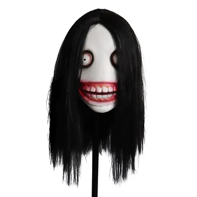 Halloween Scary Jeff The Killer Mask Smiling Face Female Ghost Mask With Hair • £13.08