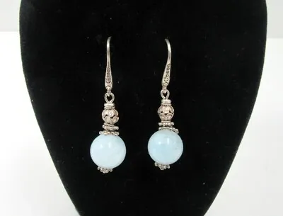 Sterling Silver Earrings Artisan Crafted Limited Edition Milky Aqua Dangle Qvc • £28.88