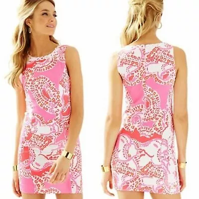 LILLY PULITZER Mila Shift Dress In Hot Coral Trunk In Love Barbie Pink Mini 00 • $60