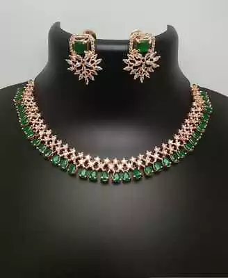 Indian Bollywood Gold Plated Bridal Set Ethnic AD Fine Jewelry Earrings Necklace • $22.99