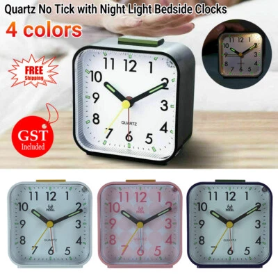 Battery Operated Alarm Clock Quartz No Tick With Night Light Bedside Clocks • $17.28