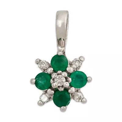 Vintage 14k White Gold Emerald Diamond Starburst Pendant • $299.50
